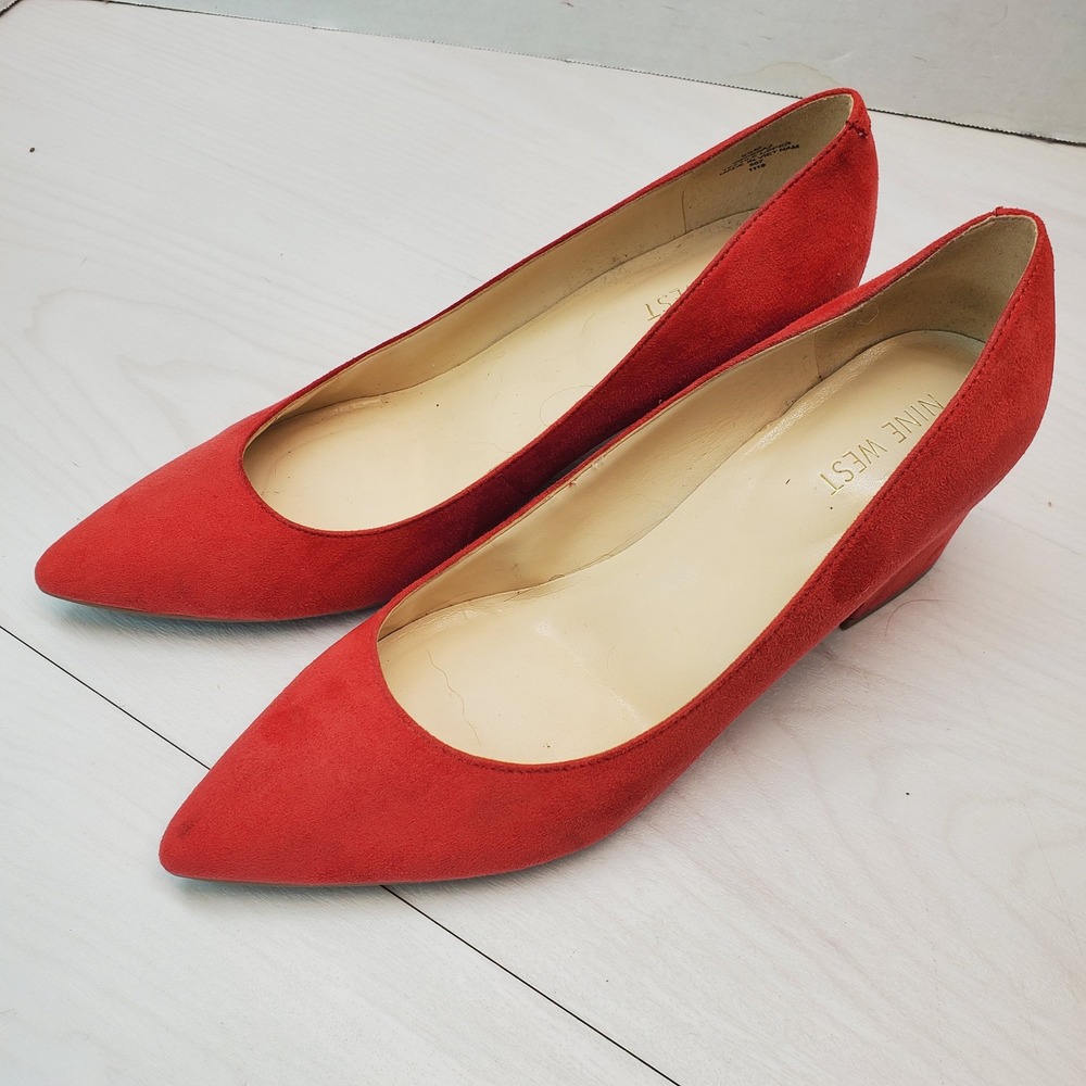 Nine West Nissa Cherry Red Pointed Toe Block Heel Pumps Womens 9.5M Coquette